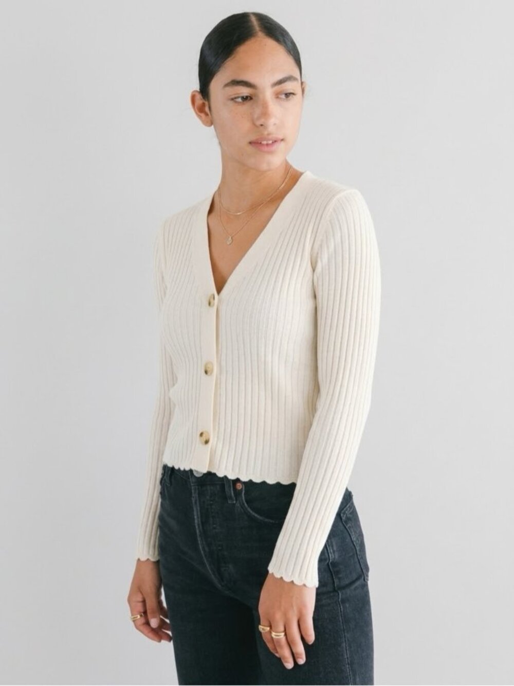 Rails Wool Silk Jase Ribbed Cardigan Sweater Size Medium Ivory Cream